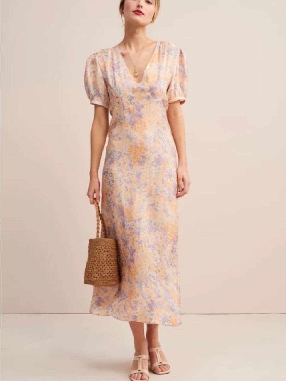 Rouje Linette Peach & Lavender Floral Maxi Dress